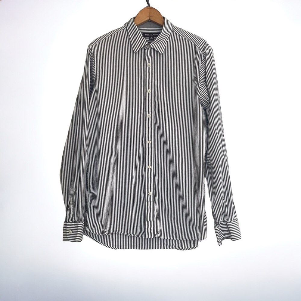Michael Kors Button Up Shirt Sz Med Classic Fit White Gray Stripes